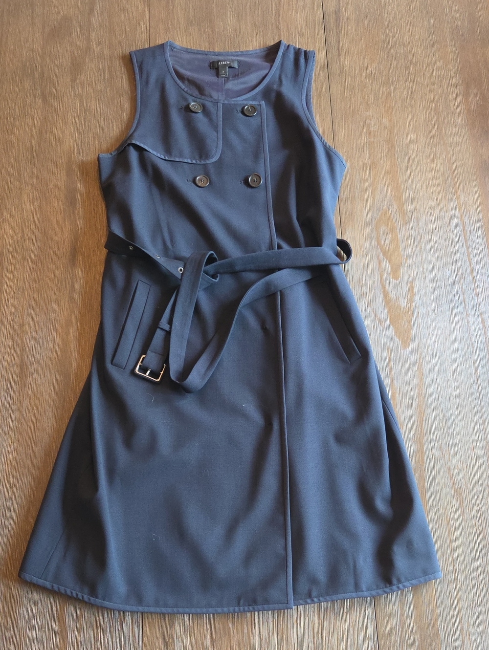 J. Crew Navy Belted Sleeveless Trench Dress Sz 4 Wool